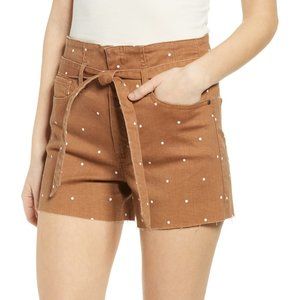 Tinsel Polka Dot Belted High Waisted Denim Shorts